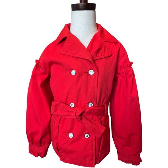 Janie and Jack Other - NWOT Janie & Jack Girl's Red Belted Trench Coat Ruffles Balloon Sleeves Sz 5-6
